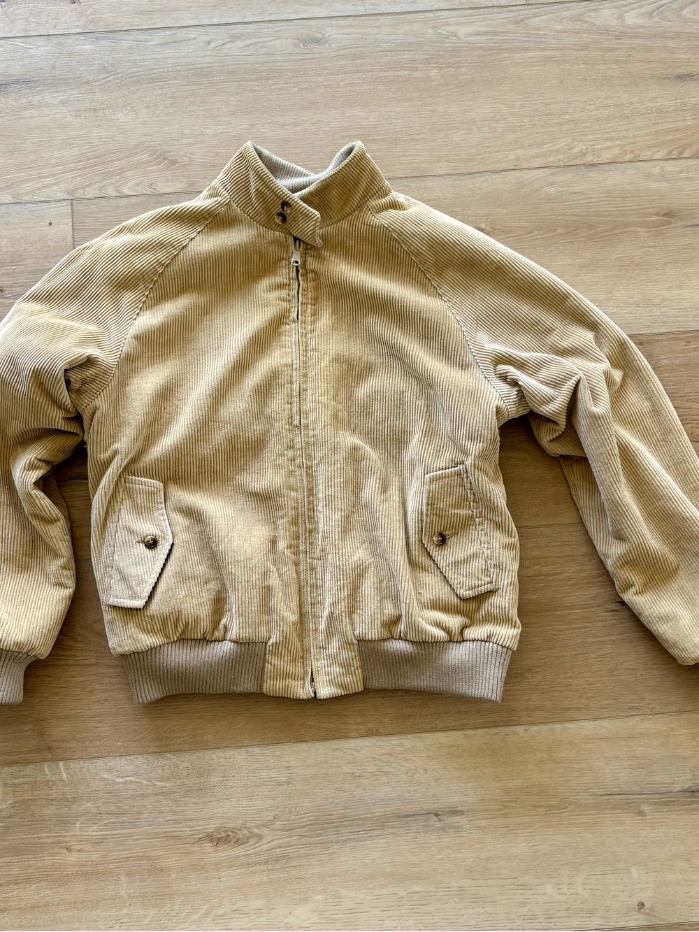 vintage reversible tan corduroy / blue wool bomber jacket.
